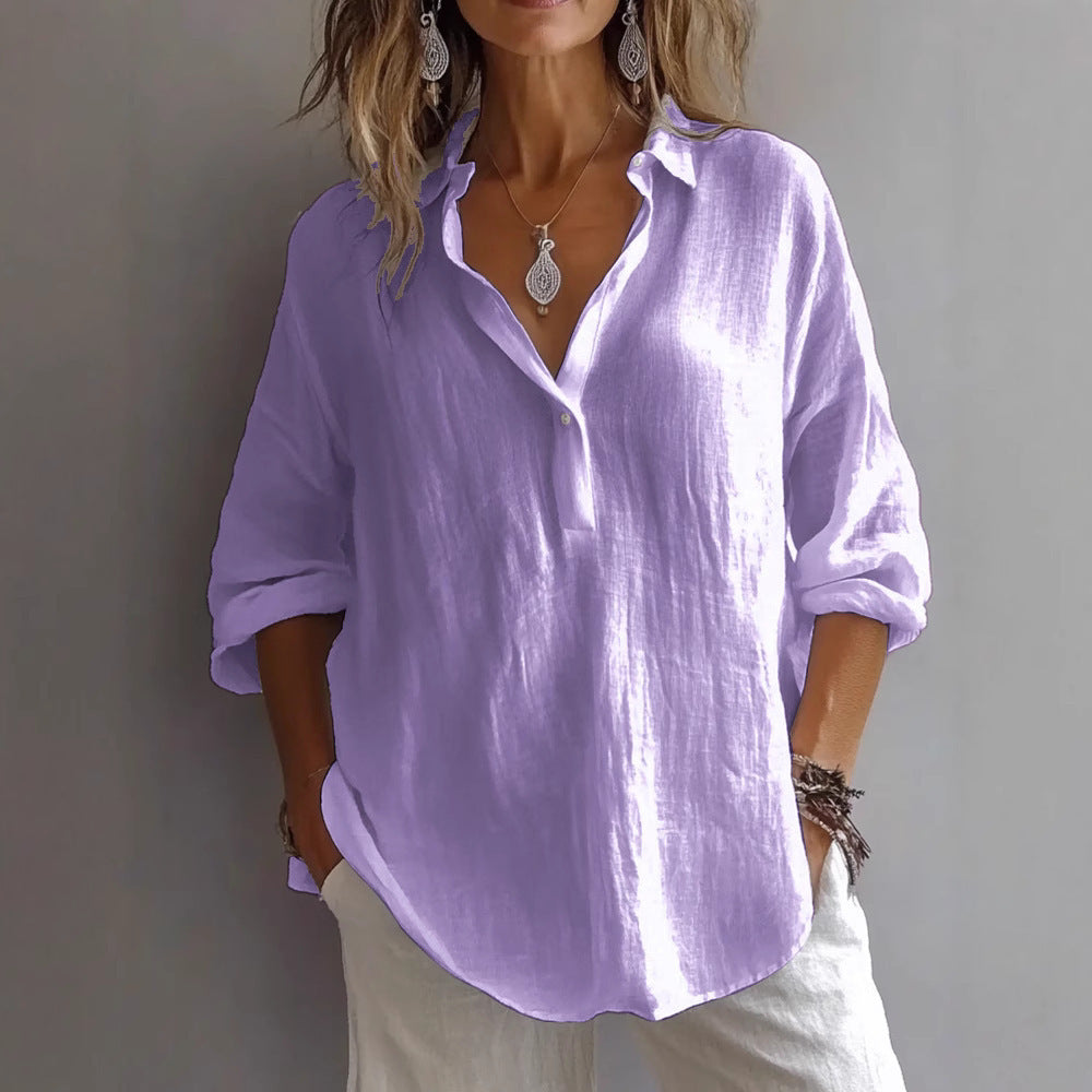 Women's Linen Shirt with Wide Sleeves and Button Placket