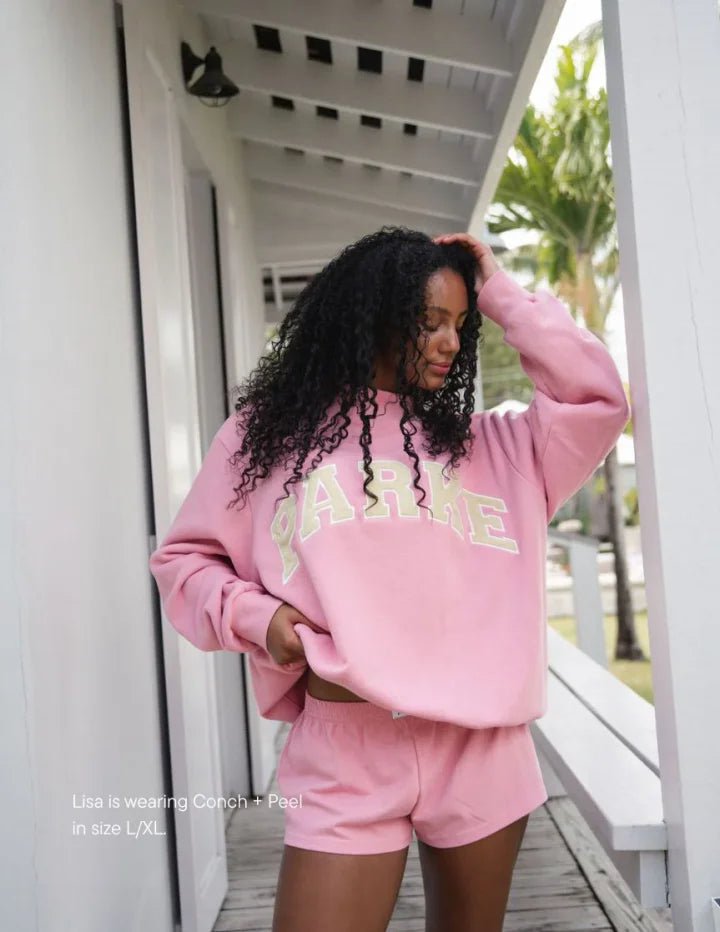 Women's Oversized Crewneck Sweatshirt with Chenille Collegiate Print