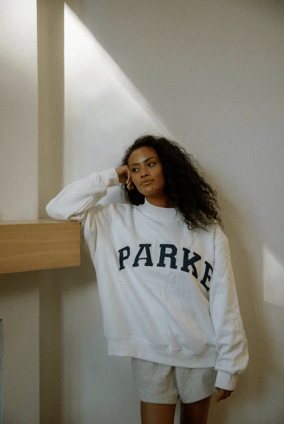 Women's Oversized Crewneck Sweatshirt with Chenille Collegiate Print