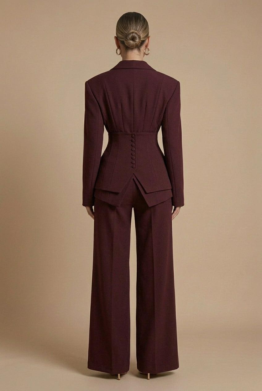 Women's Tailored Two-Piece Suit Blazer & Wide-Leg Trousers