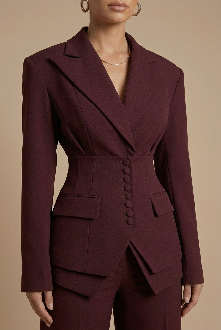 Women's Tailored Two-Piece Suit Blazer & Wide-Leg Trousers