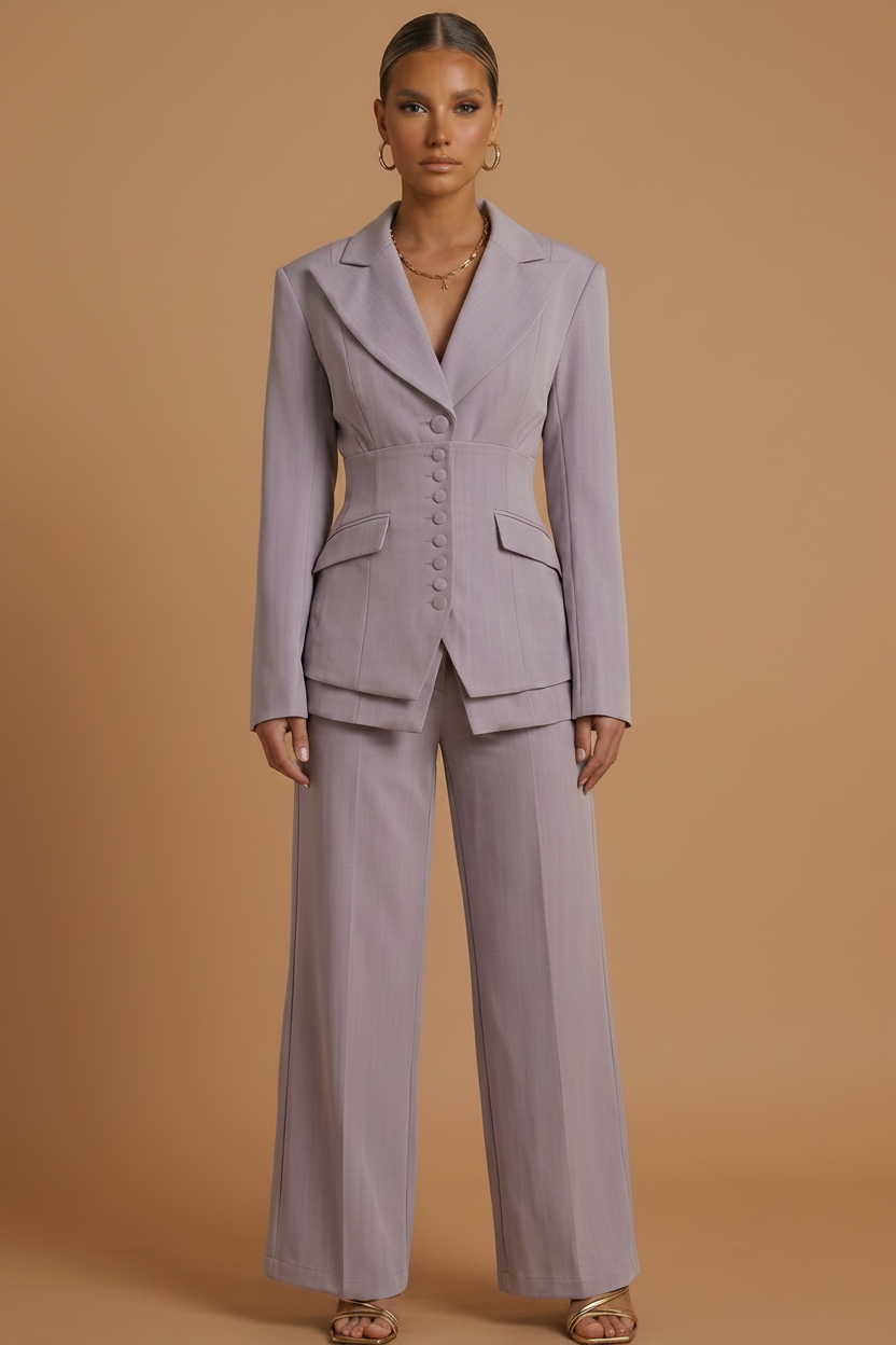 Women's Tailored Two-Piece Suit Blazer & Wide-Leg Trousers