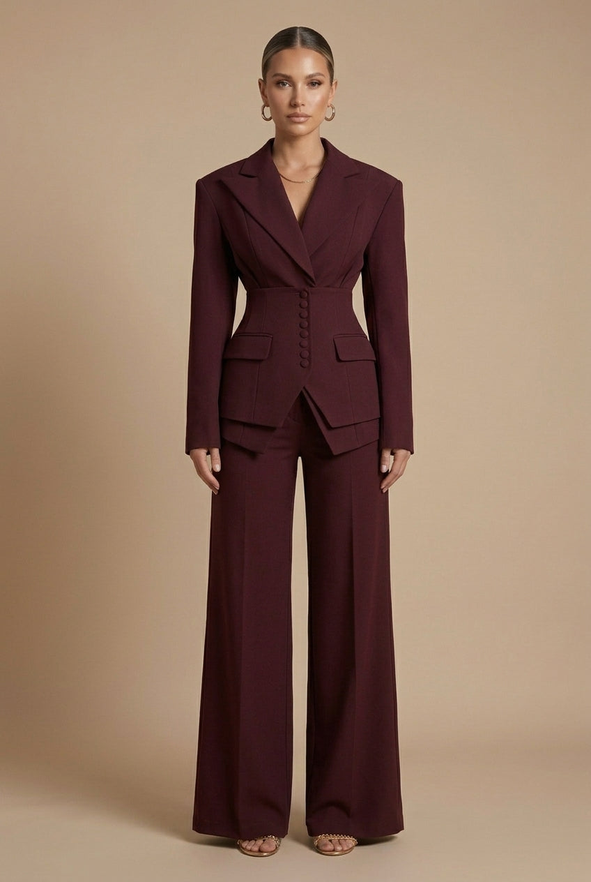 Women's Tailored Two-Piece Suit Blazer & Wide-Leg Trousers
