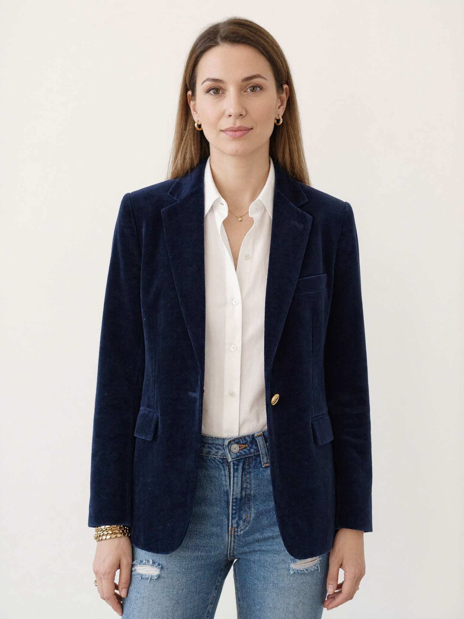 Women's Velvet Blazer Single Button Shaped Cut Formal Evening Jacket