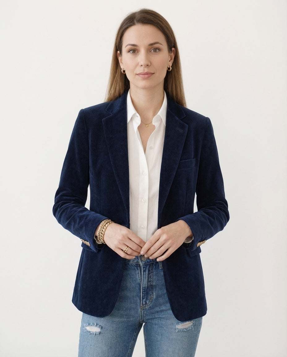 Women's Velvet Blazer Single Button Shaped Cut Formal Evening Jacket