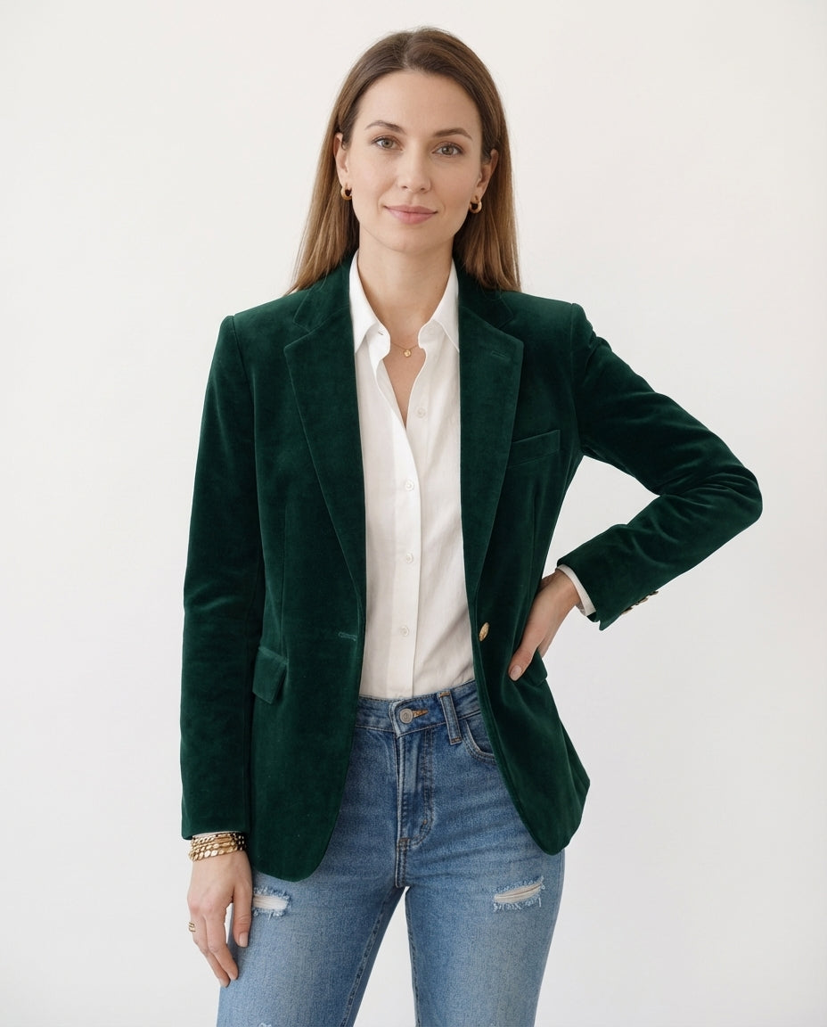 Women's Velvet Blazer Single Button Shaped Cut Formal Evening Jacket