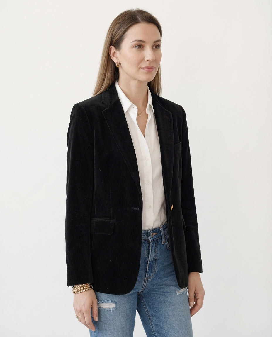 Women's Velvet Blazer Single Button Shaped Cut Formal Evening Jacket