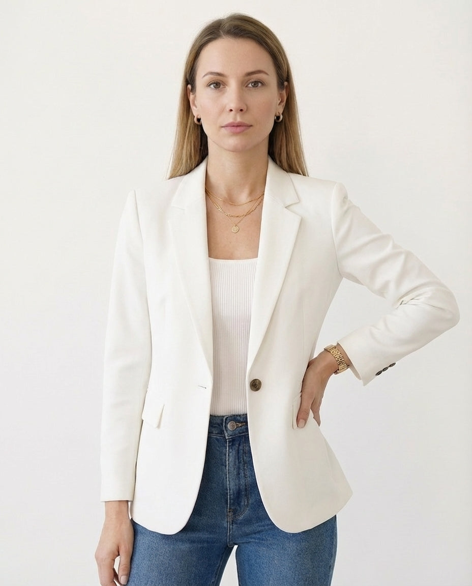 Women's Fitted Blazer Tailored Stretch Structured Silhouette All Seasons