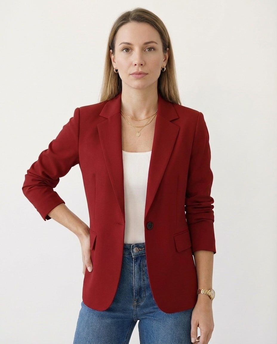 Women's Fitted Blazer Tailored Stretch Structured Silhouette All Seasons