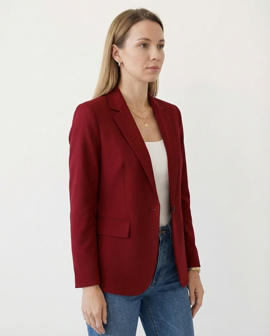 Women's Fitted Blazer Tailored Stretch Structured Silhouette All Seasons