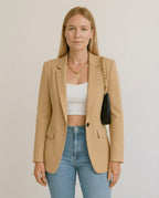 Women's Tailored Blazer Elegant Lapel Functional Pockets Midweight Jacket