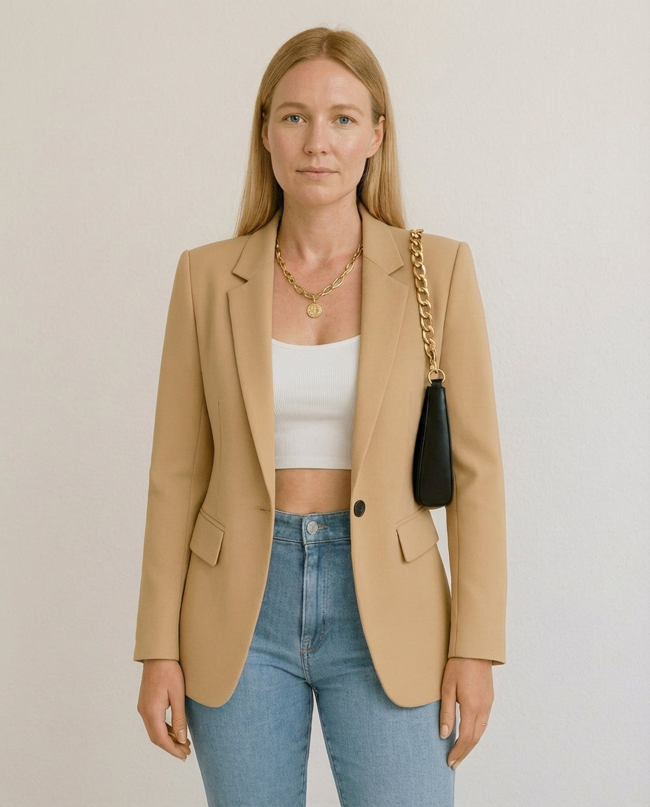 Women's Tailored Blazer Elegant Lapel Functional Pockets Midweight Jacket