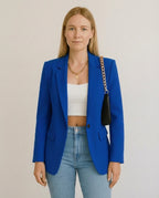 Women's Tailored Blazer Elegant Lapel Functional Pockets Midweight Jacket