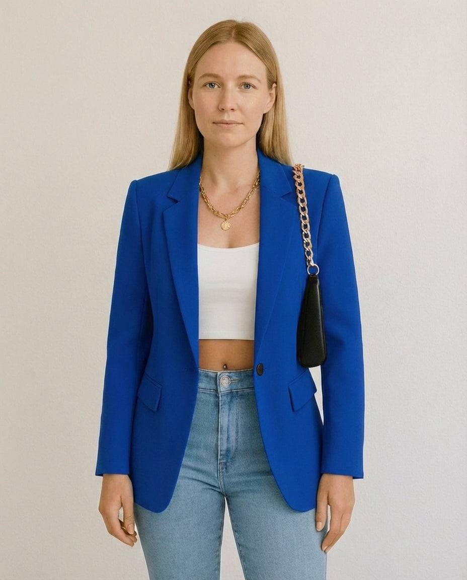 Women's Tailored Blazer Elegant Lapel Functional Pockets Midweight Jacket