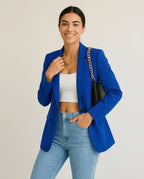 Women's Tailored Blazer Elegant Lapel Functional Pockets Midweight Jacket