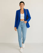 Women's Tailored Blazer Elegant Lapel Functional Pockets Midweight Jacket