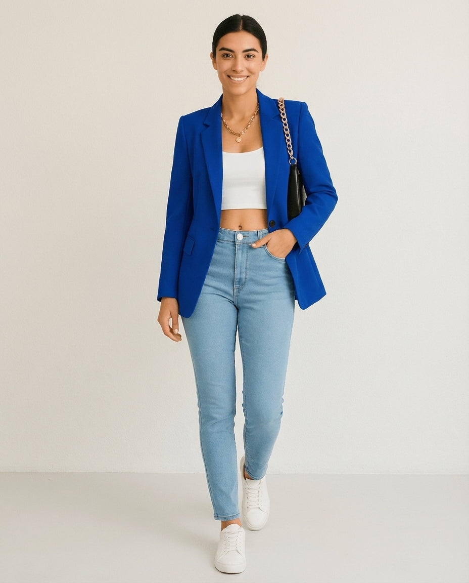 Women's Tailored Blazer Elegant Lapel Functional Pockets Midweight Jacket