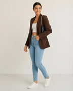Women's Tailored Blazer Elegant Lapel Functional Pockets Midweight Jacket