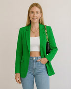 Women's Tailored Blazer Elegant Lapel Functional Pockets Midweight Jacket