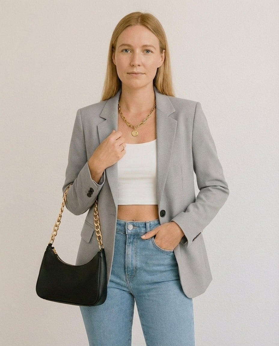 Women's Tailored Blazer Elegant Lapel Functional Pockets Midweight Jacket