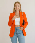 Women's Tailored Blazer Elegant Lapel Functional Pockets Midweight Jacket