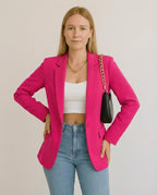 Women's Tailored Blazer Elegant Lapel Functional Pockets Midweight Jacket