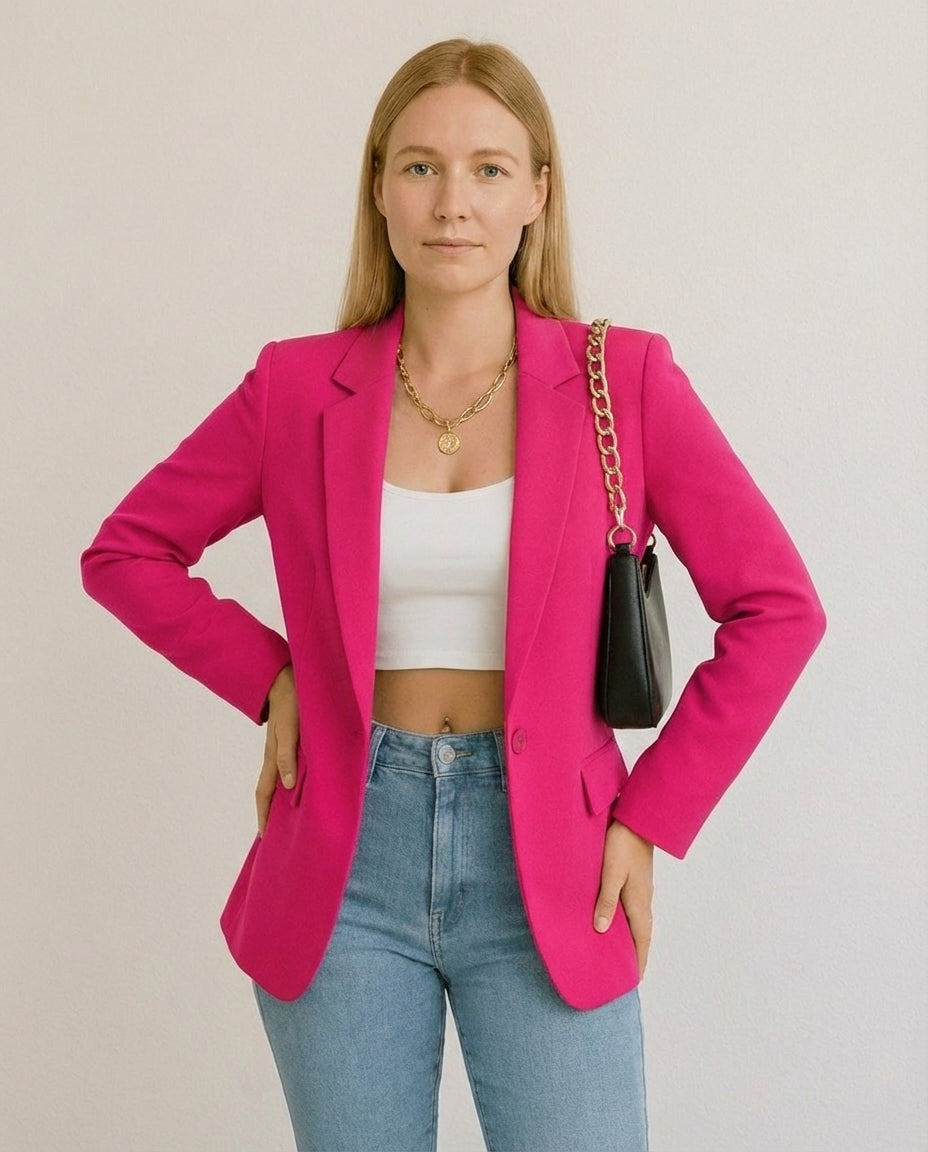 Women's Tailored Blazer Elegant Lapel Functional Pockets Midweight Jacket