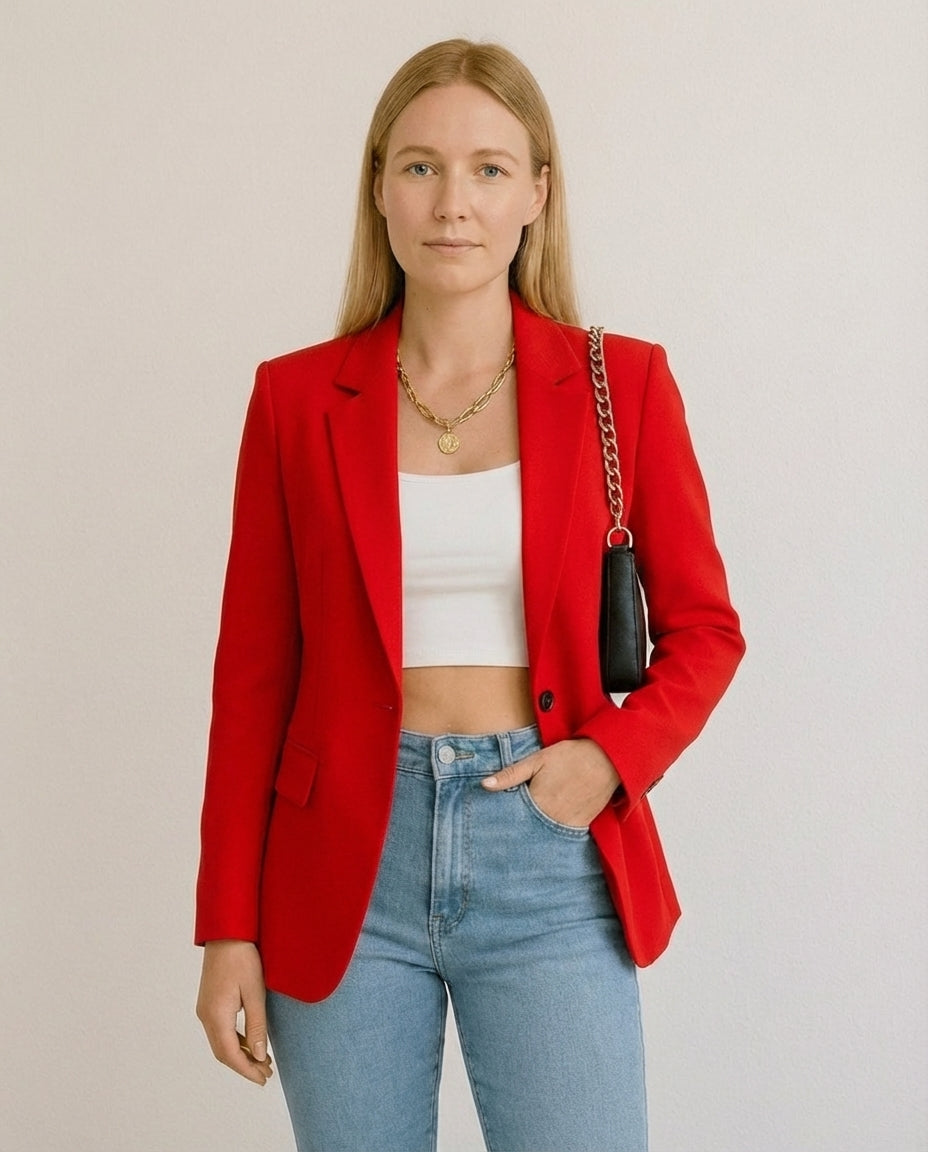 Women's Tailored Blazer Elegant Lapel Functional Pockets Midweight Jacket