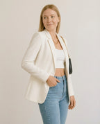 Women's Tailored Blazer Elegant Lapel Functional Pockets Midweight Jacket