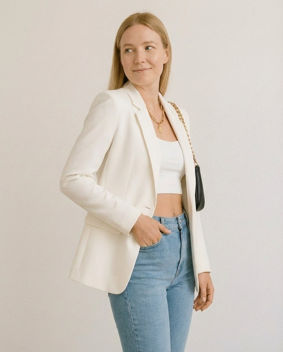 Women's Tailored Blazer Elegant Lapel Functional Pockets Midweight Jacket