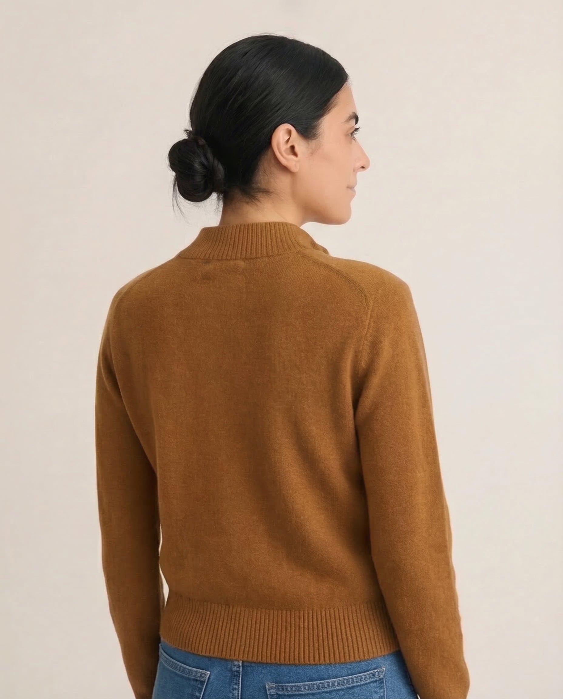 Women's Cashmere Blend Cardigan Half-High Neck Bold Button Detail