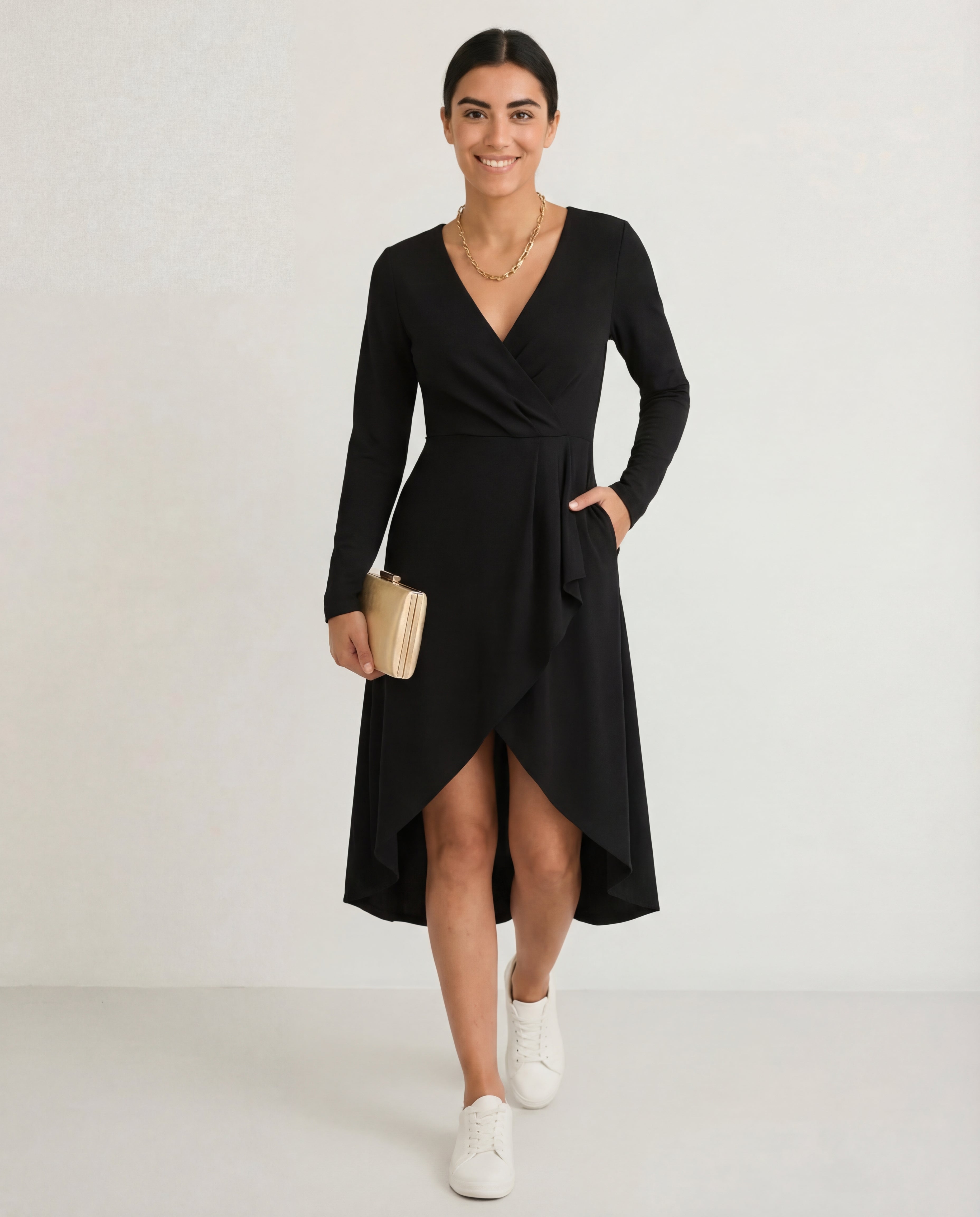 Women's Asymmetric Midi Dress V-Neckline Empire Waist All Seasons