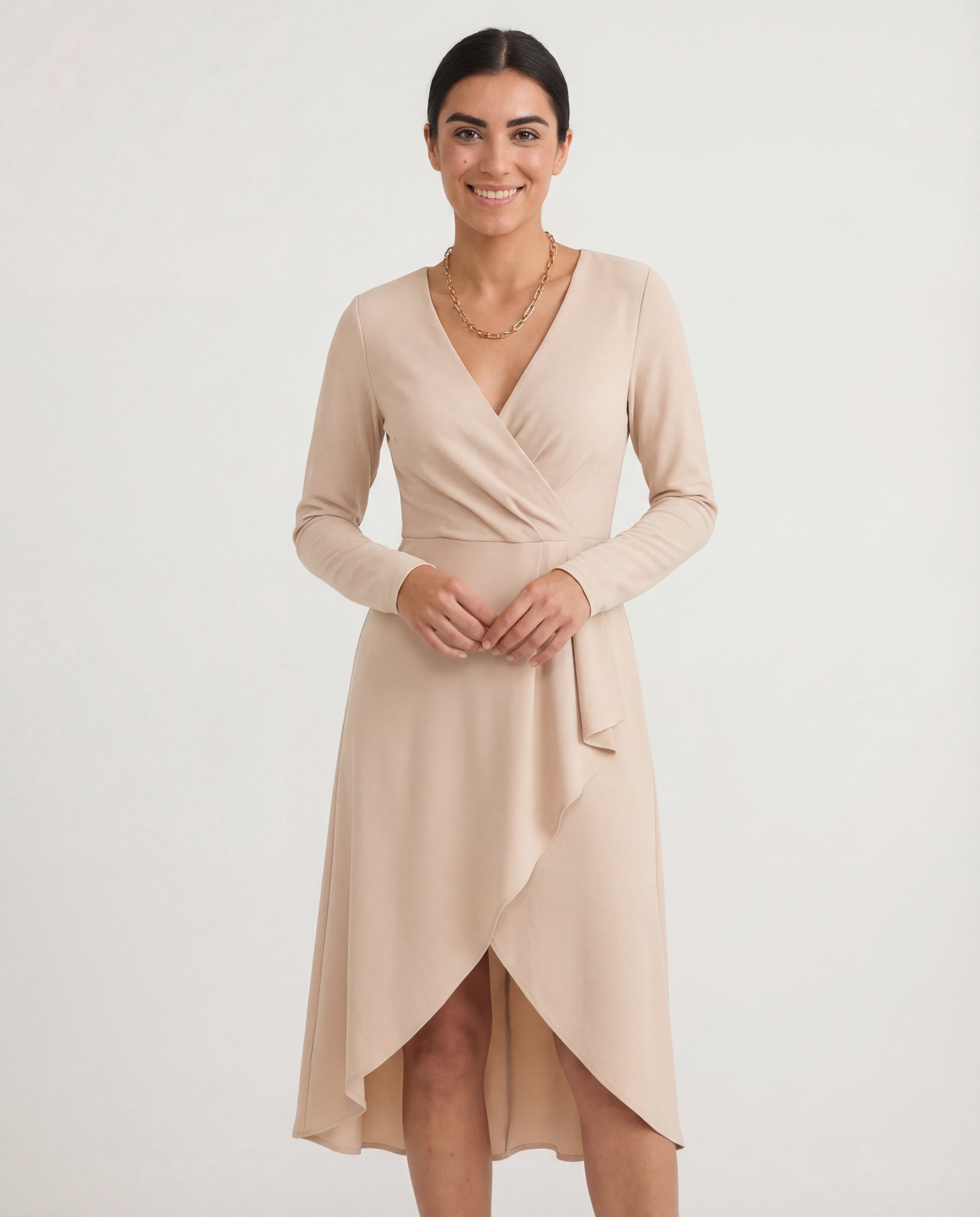 Women's Asymmetric Midi Dress V-Neckline Empire Waist All Seasons