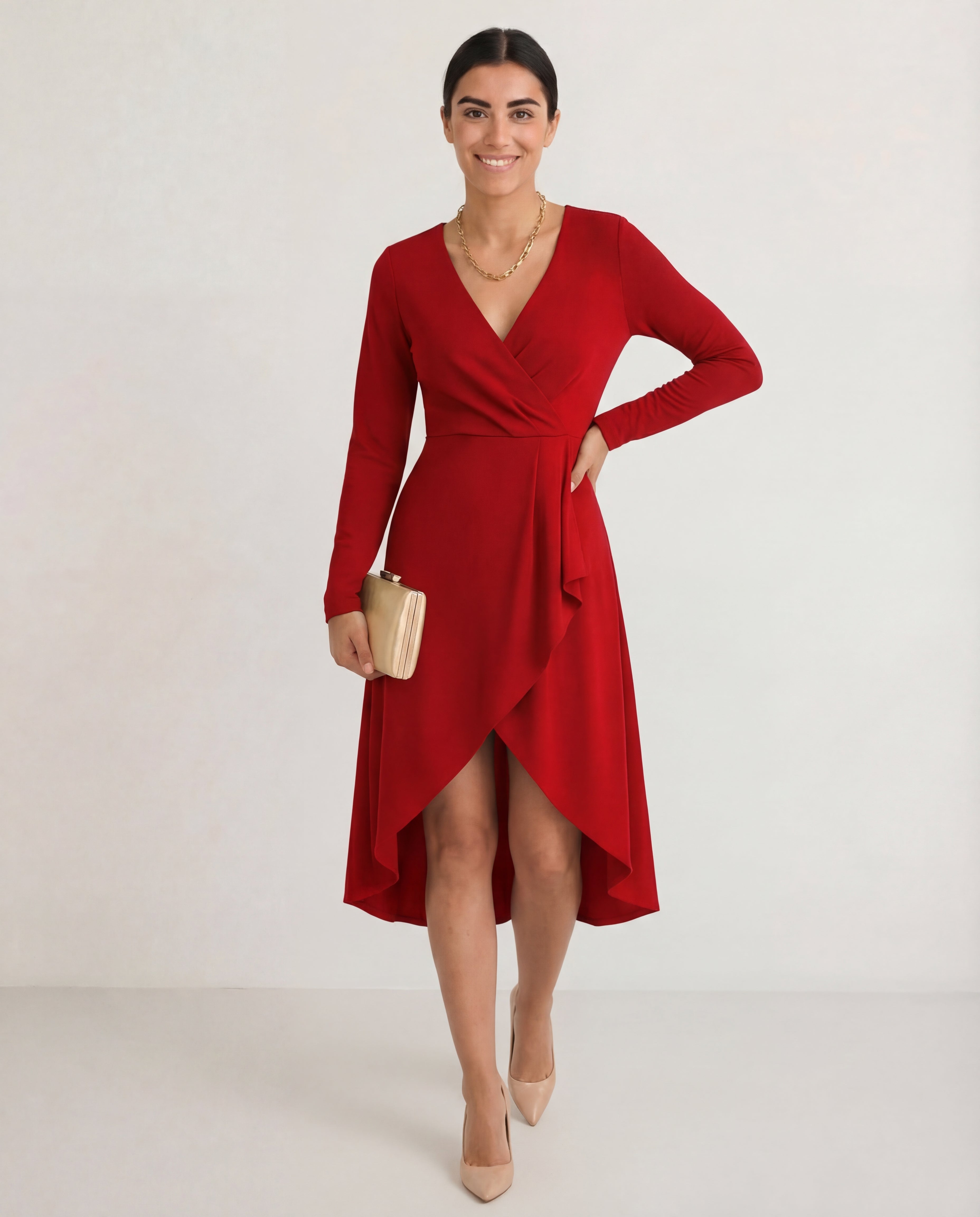 Women's Asymmetric Midi Dress V-Neckline Empire Waist All Seasons