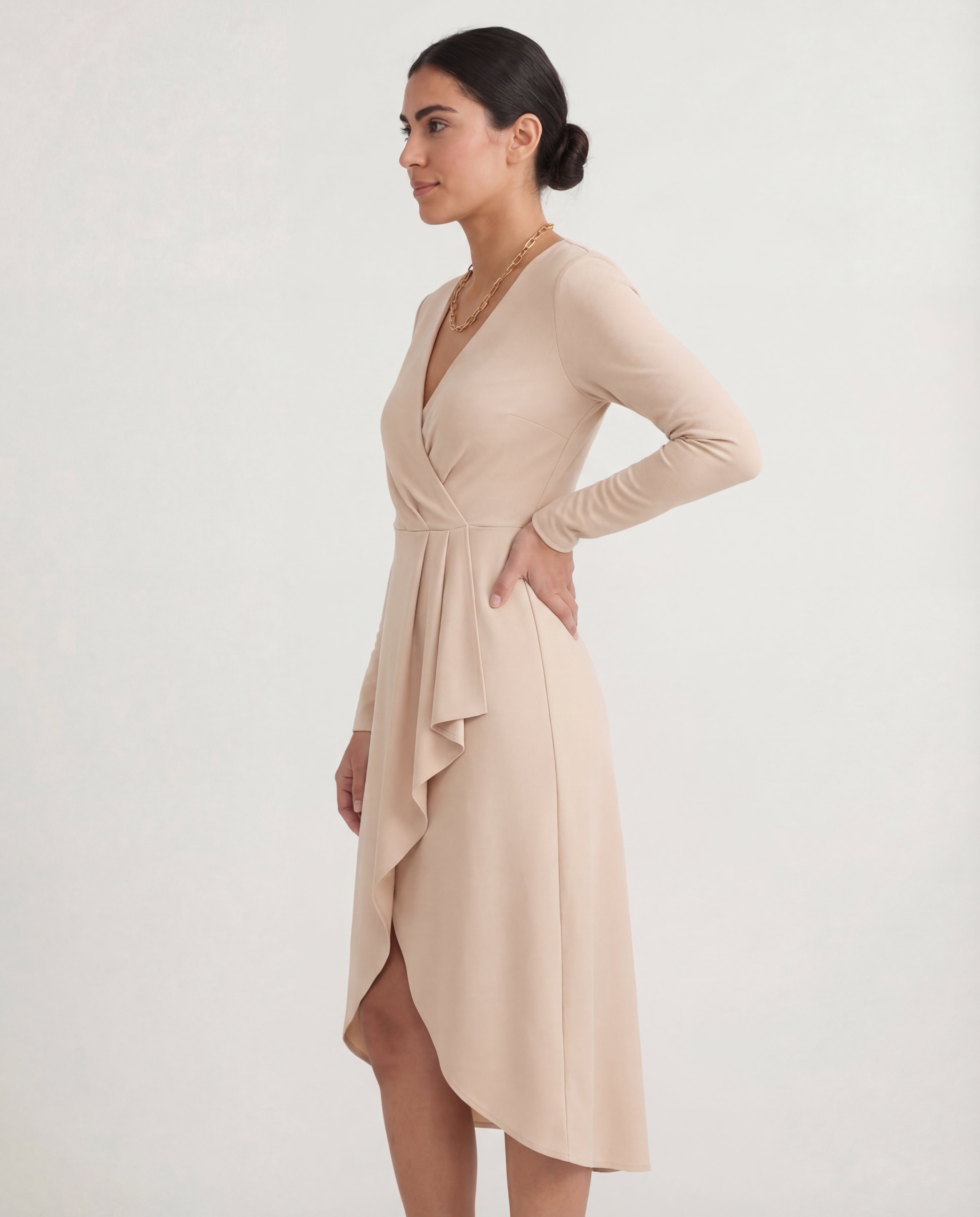 Women's Asymmetric Midi Dress V-Neckline Empire Waist All Seasons