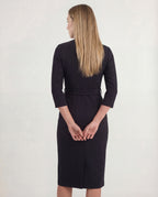 Women's Sheath Midi Dress Belted Waist Structured Collar Tailored Fit