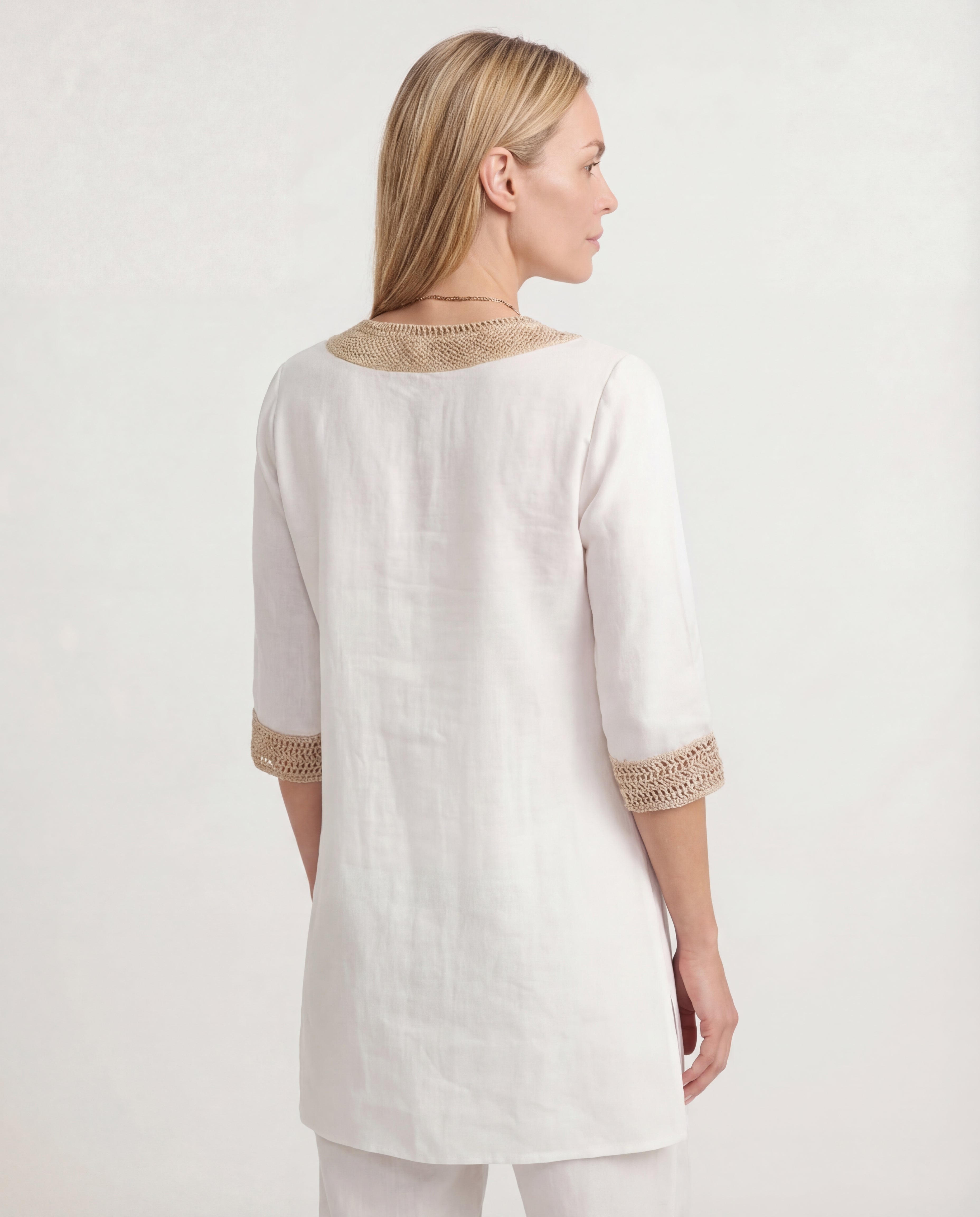 Women's Linen Midi Dress Relaxed Fit Classic Neckline Spring Summer