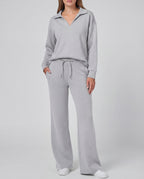Women's Cotton Tracksuit Polo Collar Wide-Leg Drawstring Relaxed Fit
