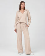 Women's Cotton Tracksuit Polo Collar Wide-Leg Drawstring Relaxed Fit