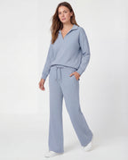 Women's Cotton Tracksuit Polo Collar Wide-Leg Drawstring Relaxed Fit