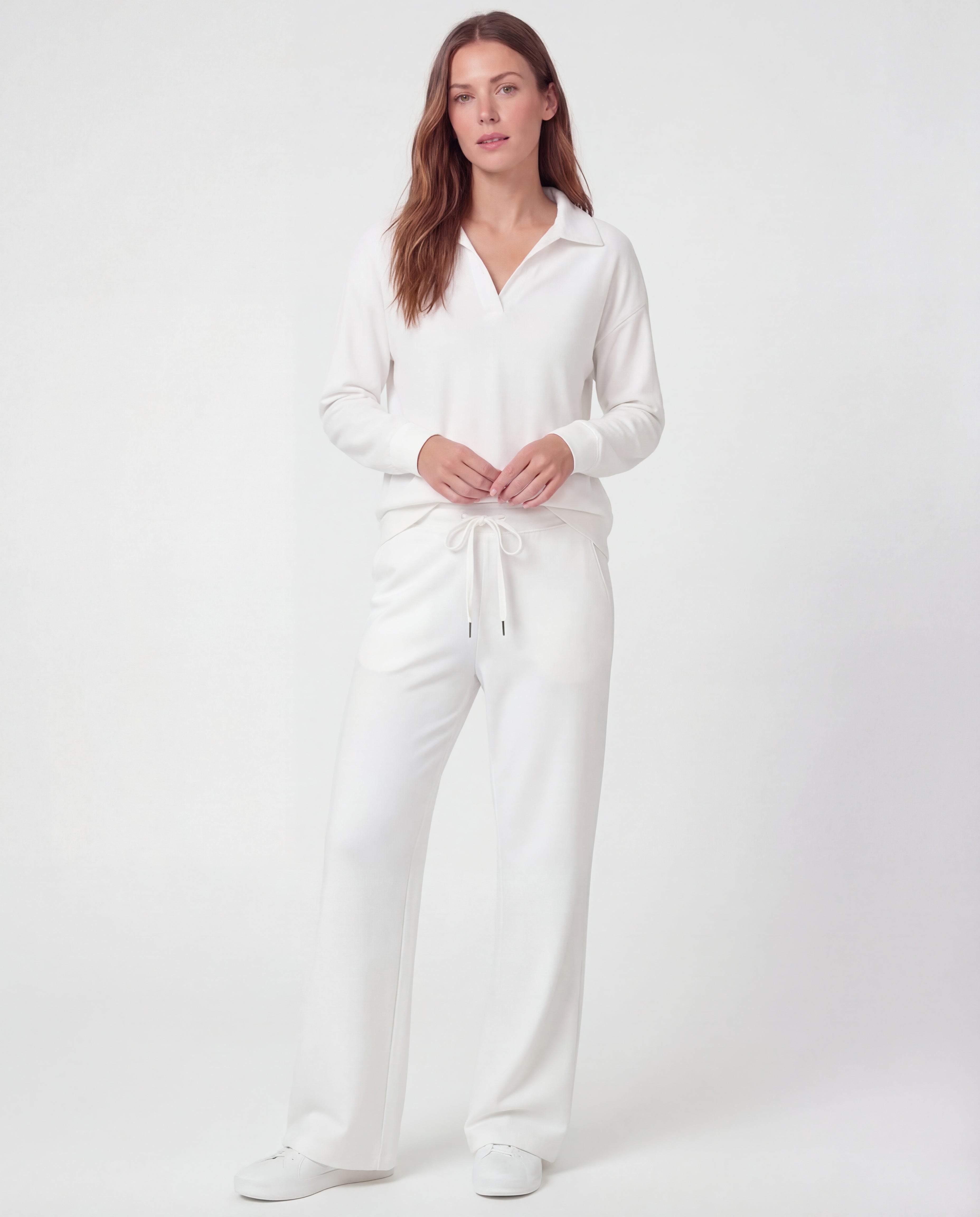 Women's Cotton Tracksuit Polo Collar Wide-Leg Drawstring Relaxed Fit