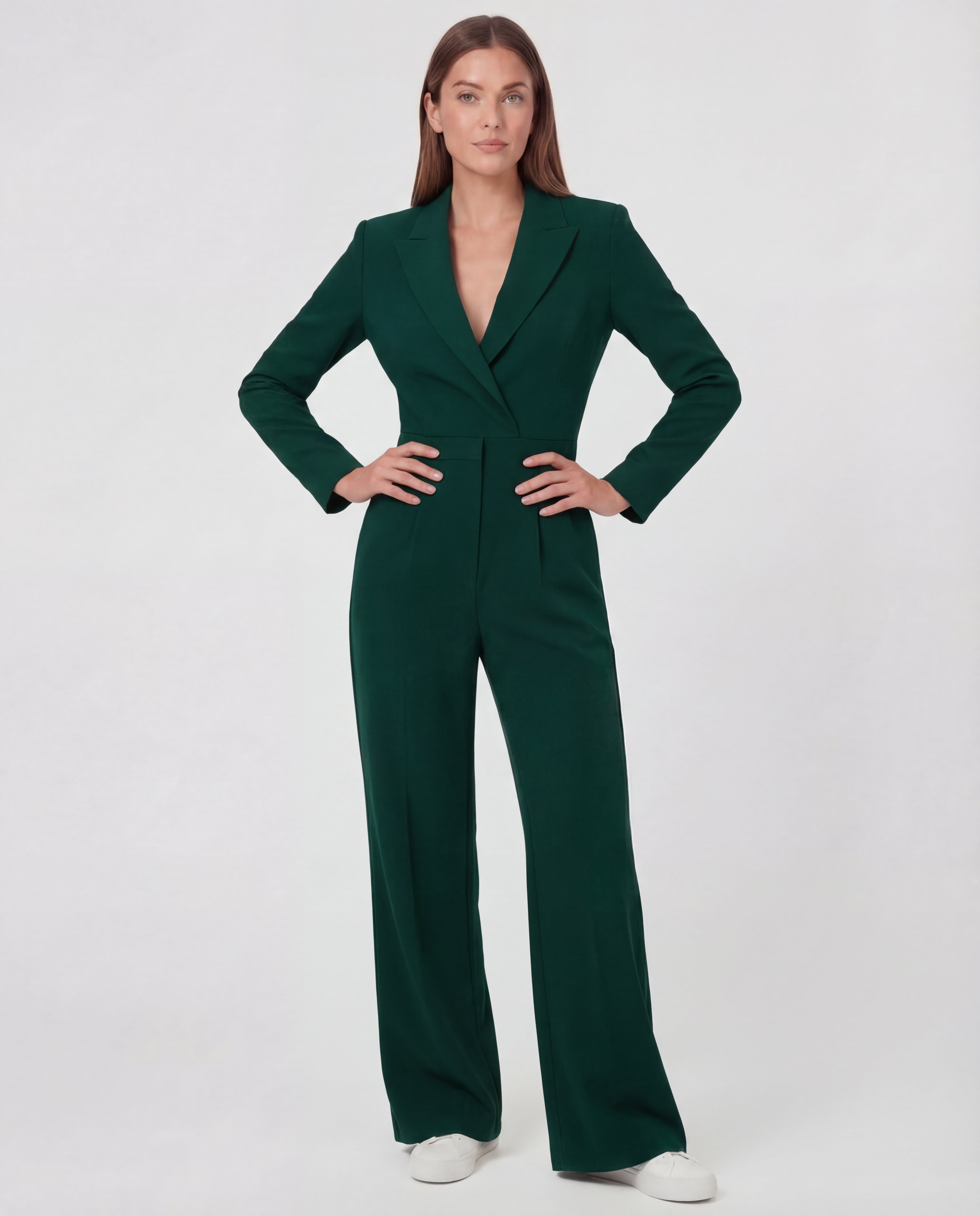 Women's Blazer Jumpsuit V-Neck Wide-Leg Tailored Technical Fabric One-Piece
