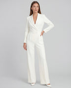 Women's Blazer Jumpsuit V-Neck Wide-Leg Tailored Technical Fabric One-Piece