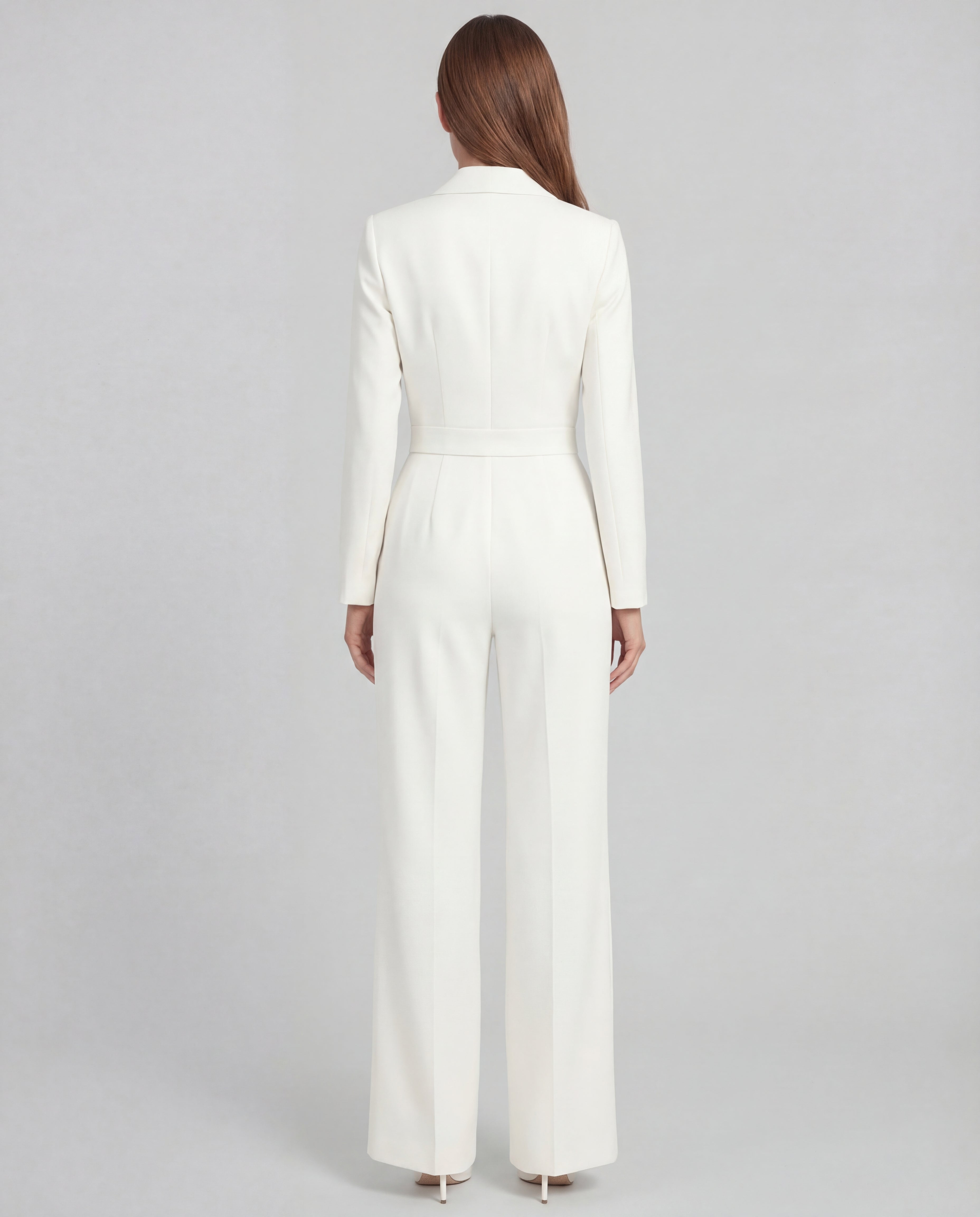 Women's Blazer Jumpsuit V-Neck Wide-Leg Tailored Technical Fabric One-Piece