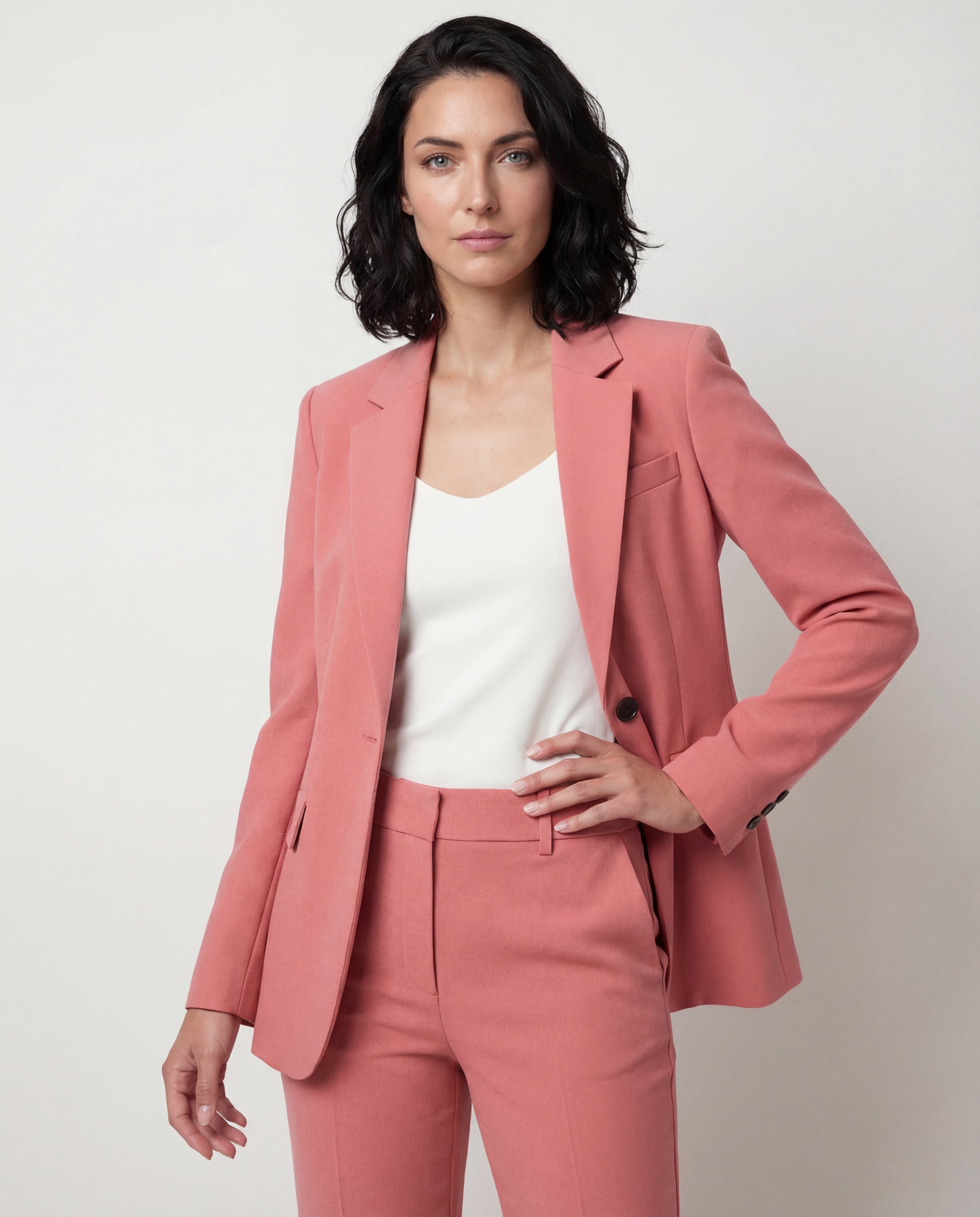 Women's Two-Piece Suit Set Tailored Blazer Matching Trousers Regular Fit
