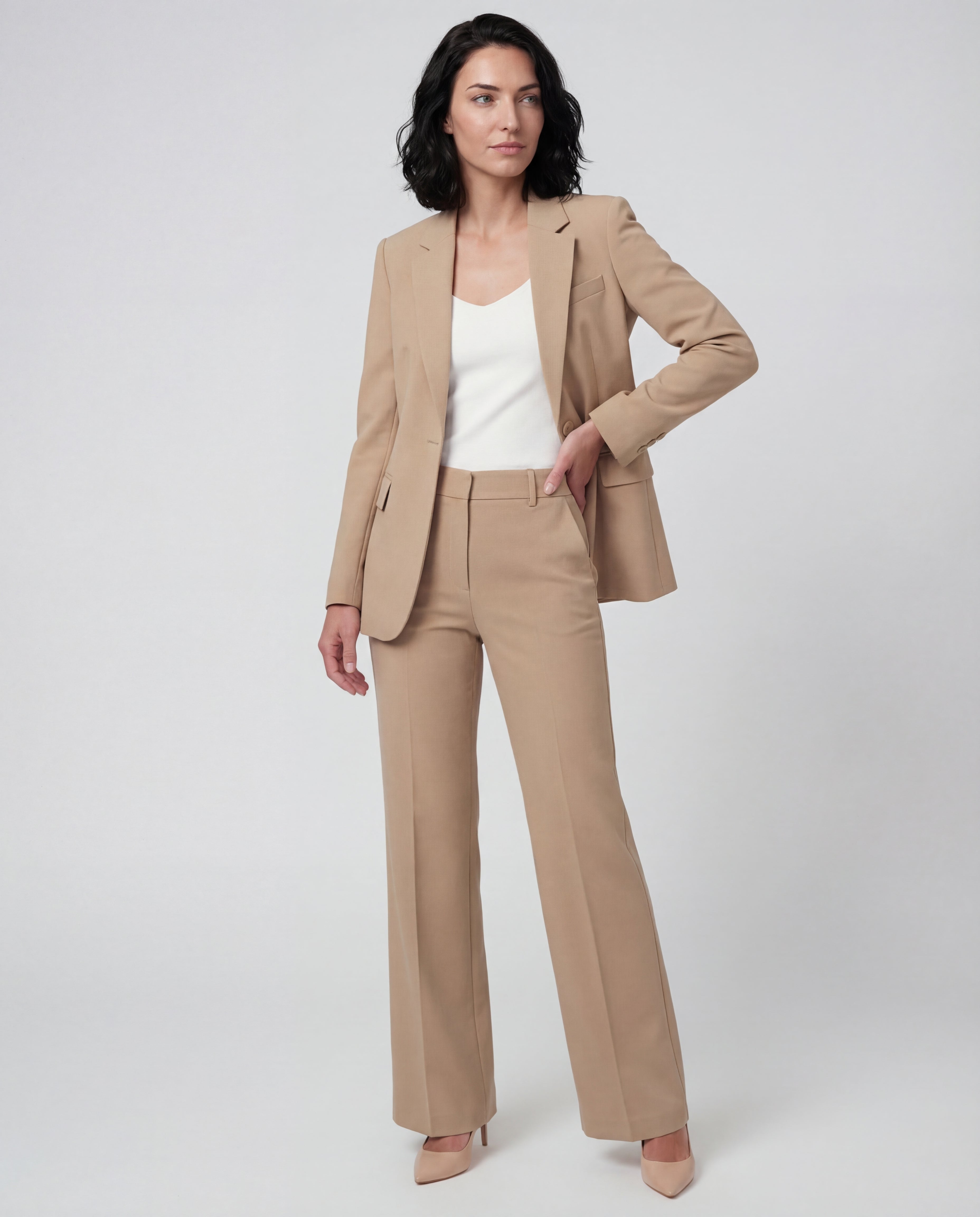 Women's Two-Piece Suit Set Tailored Blazer Matching Trousers Regular Fit