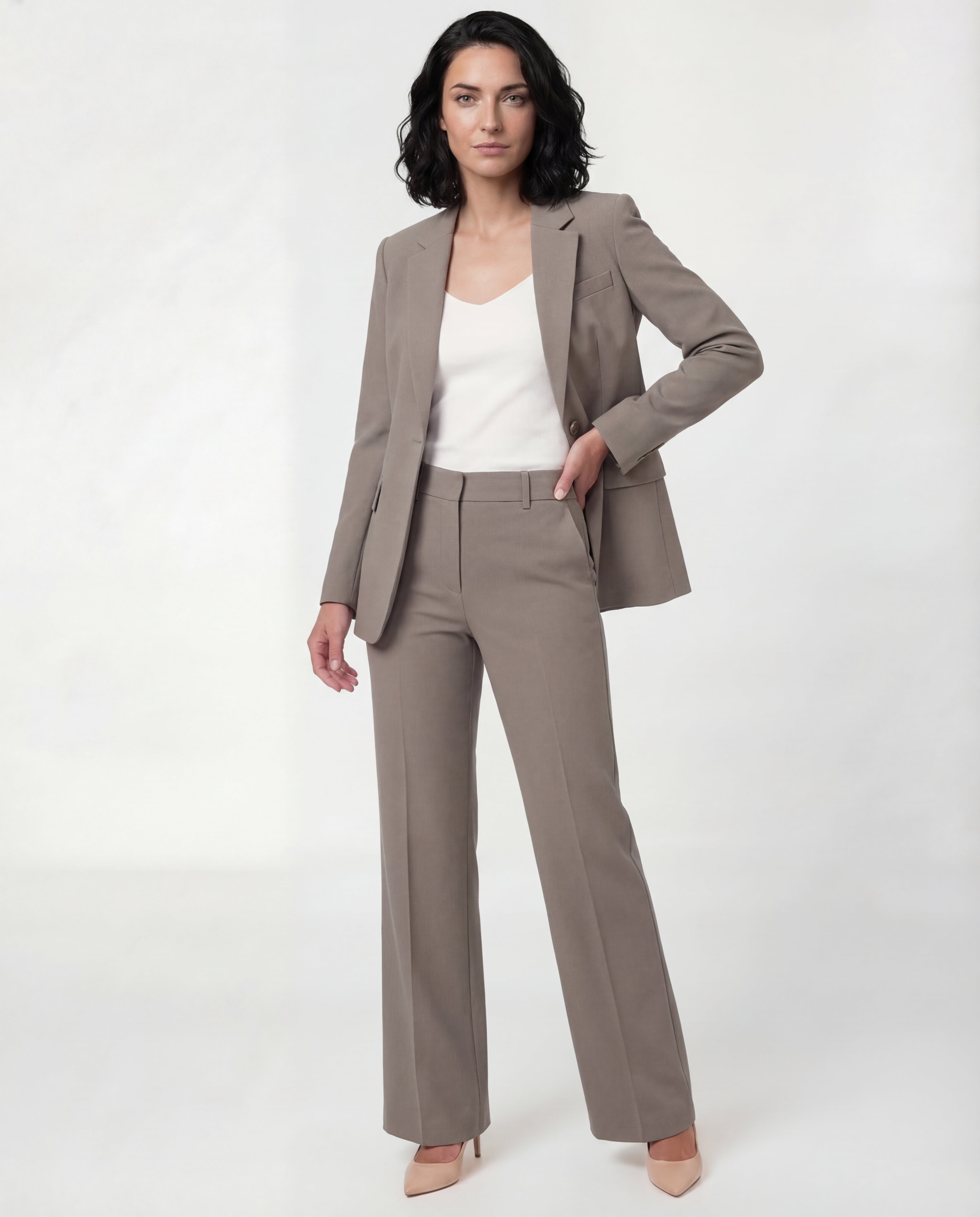 Women's Two-Piece Suit Set Tailored Blazer Matching Trousers Regular Fit