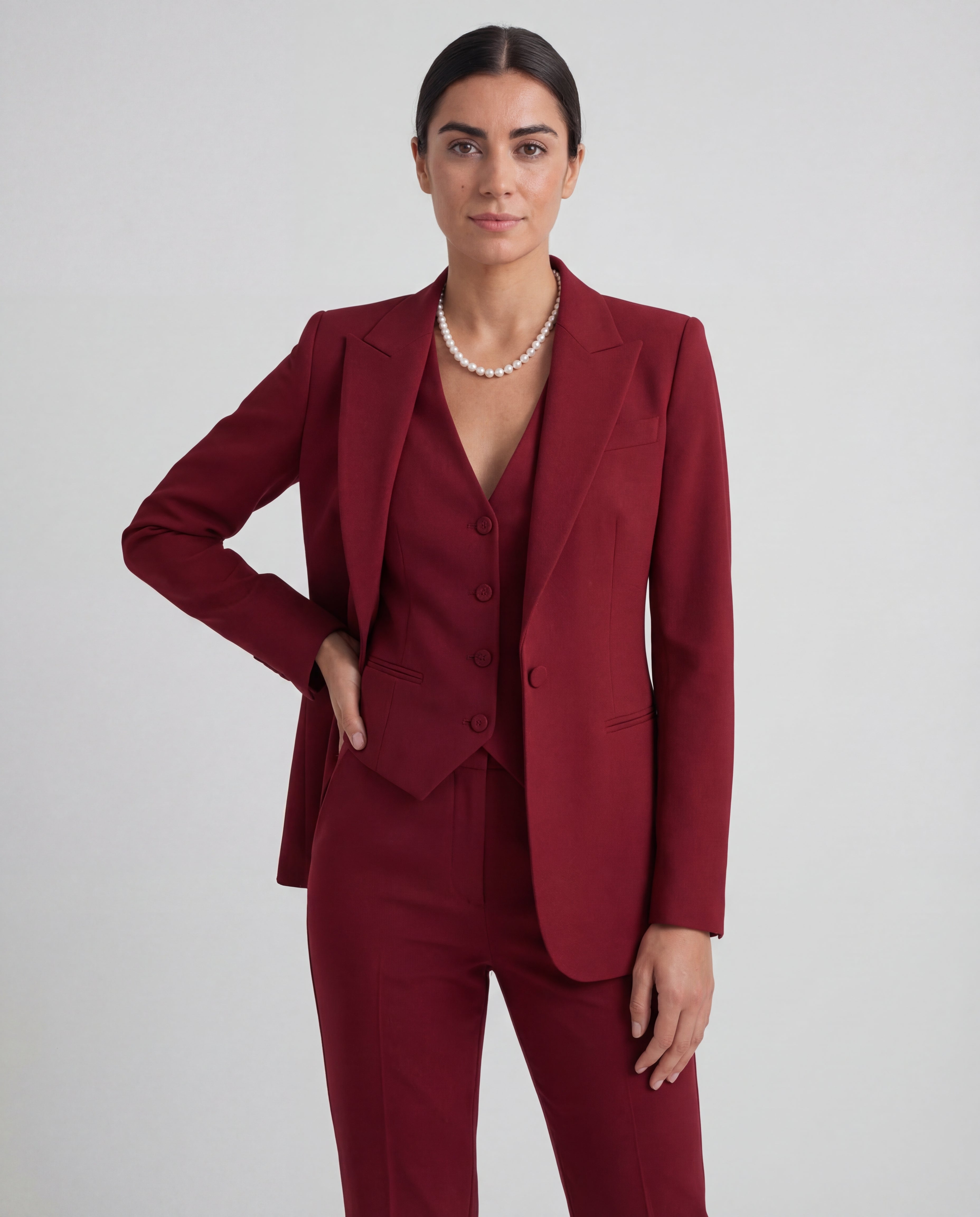 Women's Three-Piece Suit Set Blazer Vest Slim-Fit Trousers Tailored