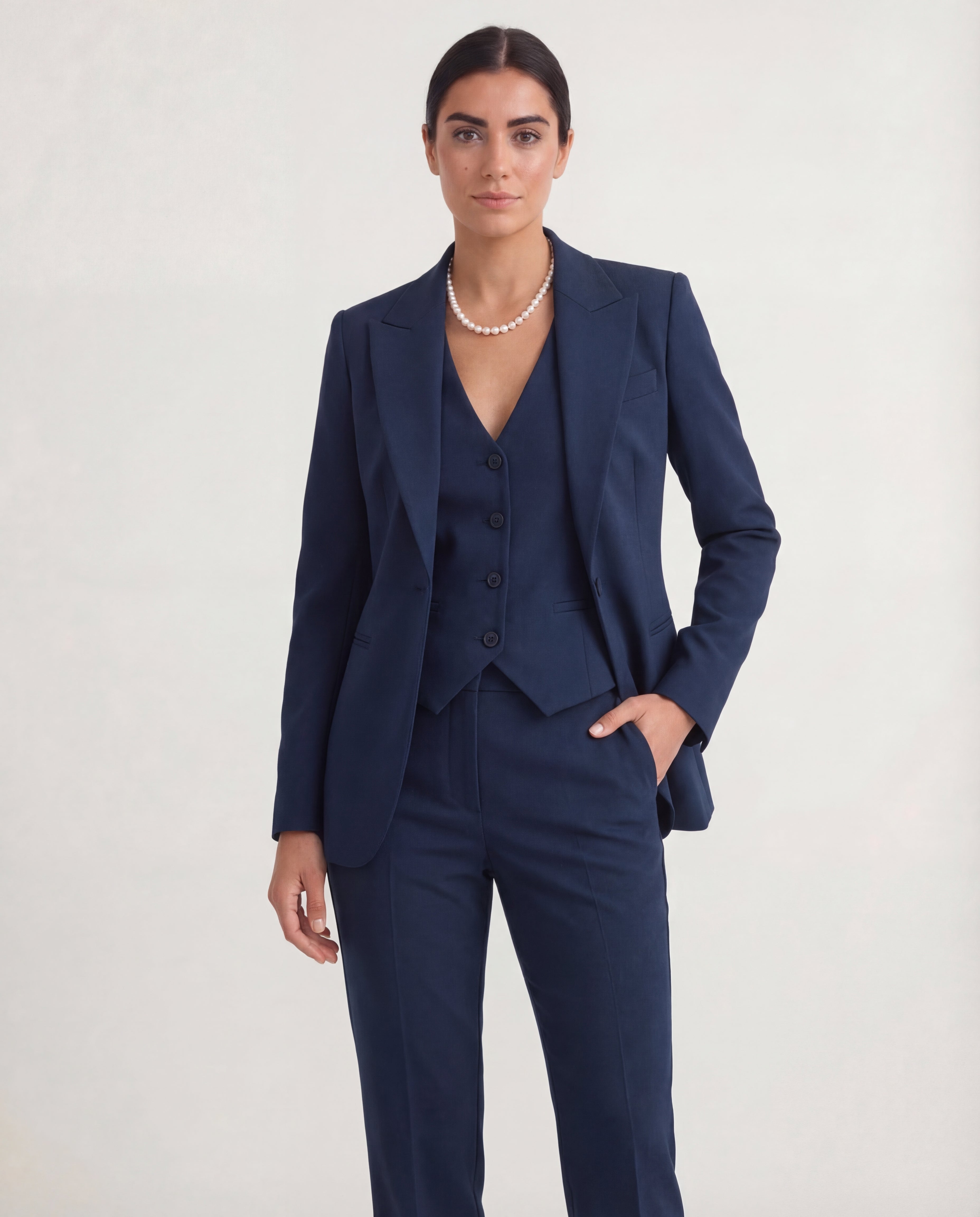 Women's Three-Piece Suit Set Blazer Vest Slim-Fit Trousers Tailored