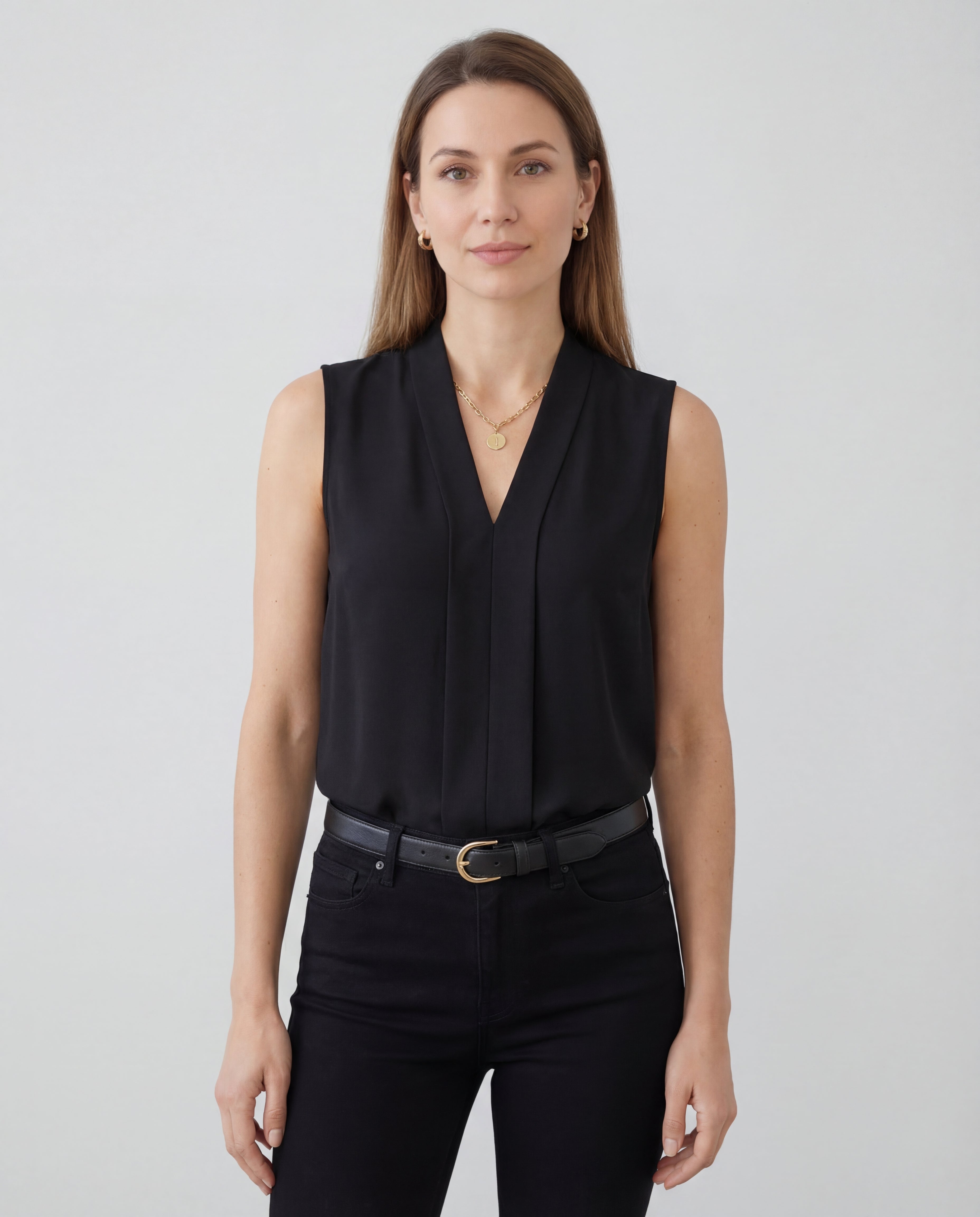 Women's Sleeveless Formal Top Tailored Drape Contoured Relaxed Fit